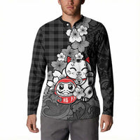 Black Palaka Hawaiian And Japanese Button Sweatshirt Maneki Neko And Sakura Bloom DT05 - Polynesian Pride