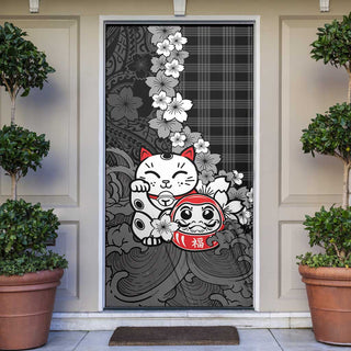 Black Palaka Hawaiian And Japanese Door Cover Maneki Neko And Sakura Bloom DT05 - S / 30 x 80 inches / Black