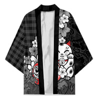 Black Palaka Hawaiian And Japanese Kimono Maneki Neko And Sakura Bloom DT05 Unisex Black - Polynesian Pride