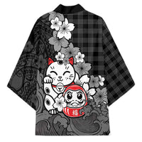 Black Palaka Hawaiian And Japanese Kimono Maneki Neko And Sakura Bloom DT05 - Polynesian Pride