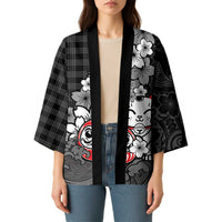 Black Palaka Hawaiian And Japanese Kimono Maneki Neko And Sakura Bloom DT05 - Polynesian Pride