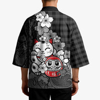 Black Palaka Hawaiian And Japanese Kimono Maneki Neko And Sakura Bloom DT05 - Polynesian Pride