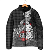 Black Palaka Hawaiian And Japanese Padded Jacket Maneki Neko And Sakura Bloom DT05 - Polynesian Pride