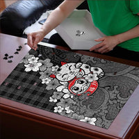 Black Palaka Hawaiian And Japanese Puzzle Maneki Neko And Sakura Bloom DT05 - Polynesian Pride