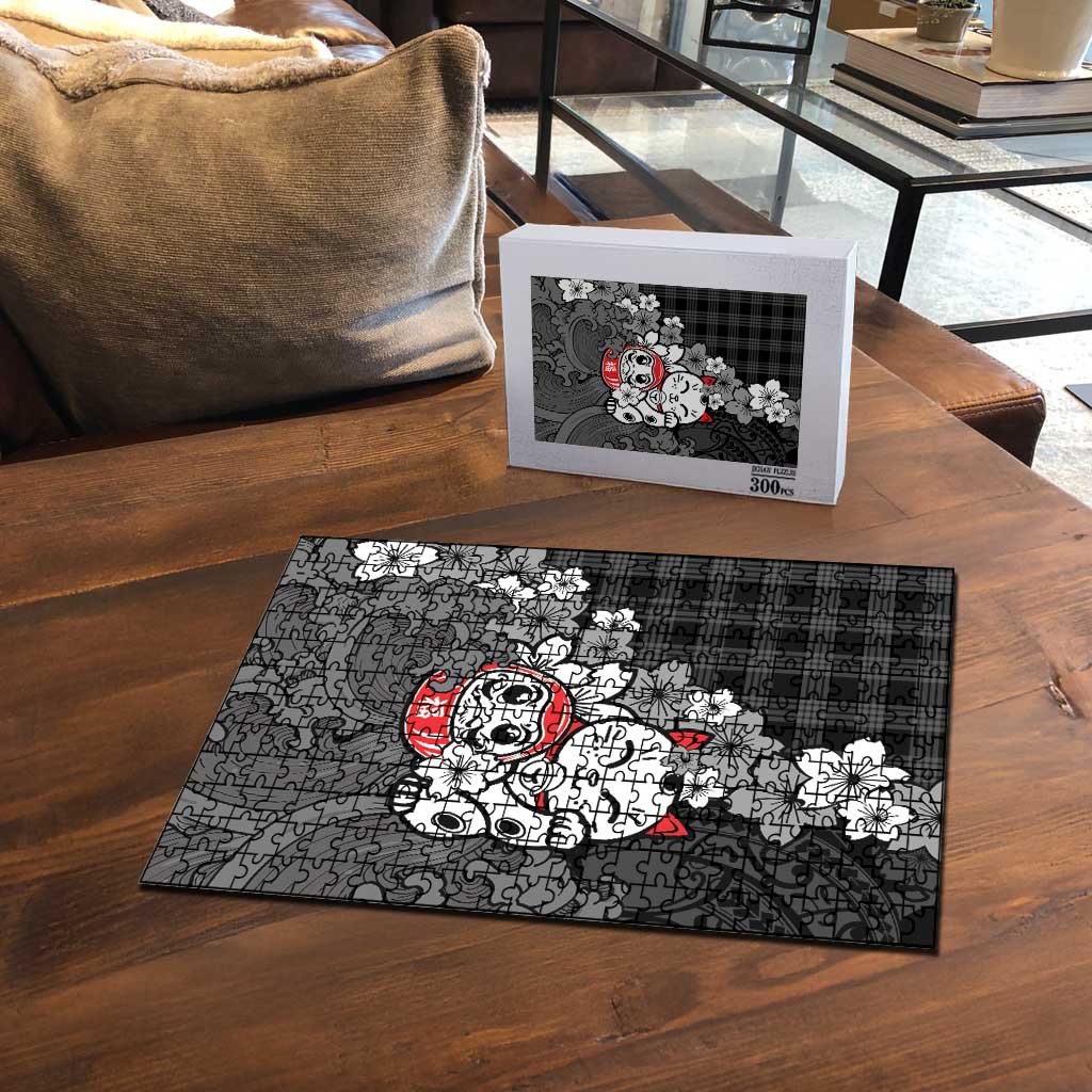 Black Palaka Hawaiian And Japanese Puzzle Maneki Neko And Sakura Bloom DT05 - Polynesian Pride