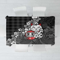 Black Palaka Hawaiian And Japanese Tablecloth Maneki Neko And Sakura Bloom DT05 Black - Polynesian Pride