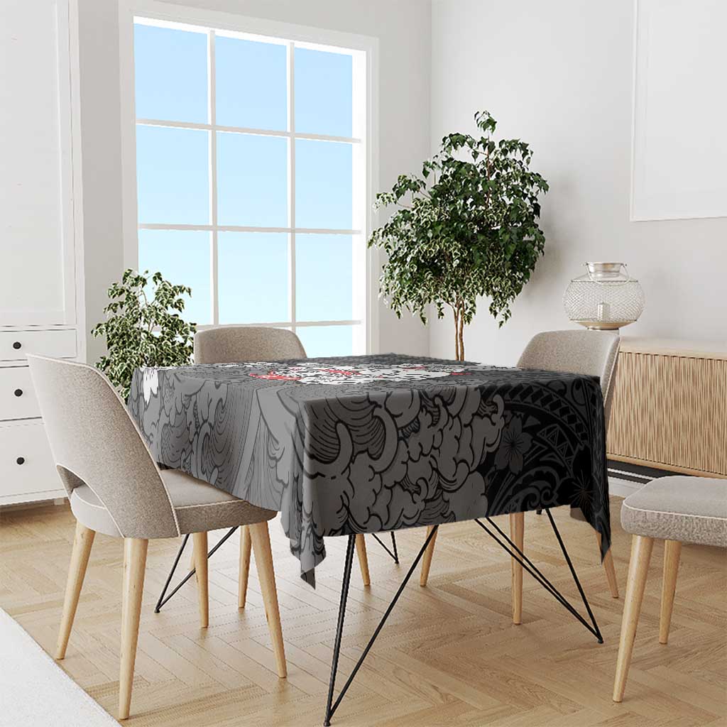 Black Palaka Hawaiian And Japanese Tablecloth Maneki Neko And Sakura Bloom DT05 - Polynesian Pride