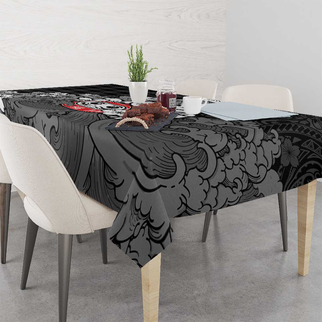 Black Palaka Hawaiian And Japanese Tablecloth Maneki Neko And Sakura Bloom DT05 - Polynesian Pride