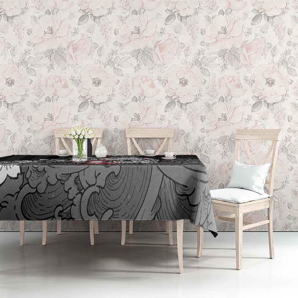 Black Palaka Hawaiian And Japanese Tablecloth Maneki Neko And Sakura Bloom DT05 - Polynesian Pride
