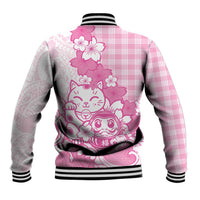 Pink Palaka Hawaiian And Japanese Baseball Jacket Maneki Neko And Sakura Bloom DT05 - Polynesian Pride