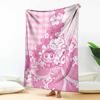 Pink Palaka Hawaiian And Japanese Blanket Maneki Neko And Sakura Bloom DT05 - Polynesian Pride