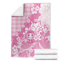Pink Palaka Hawaiian And Japanese Blanket Maneki Neko And Sakura Bloom DT05 - Polynesian Pride