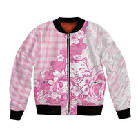 Pink Palaka Hawaiian And Japanese Bomber Jacket Maneki Neko And Sakura Bloom DT05 Unisex Pink - Polynesian Pride