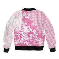 Pink Palaka Hawaiian And Japanese Bomber Jacket Maneki Neko And Sakura Bloom DT05 - Polynesian Pride