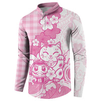 Pink Palaka Hawaiian And Japanese Button Sweatshirt Maneki Neko And Sakura Bloom DT05 - Polynesian Pride