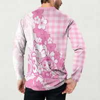 Pink Palaka Hawaiian And Japanese Button Sweatshirt Maneki Neko And Sakura Bloom DT05 - Polynesian Pride