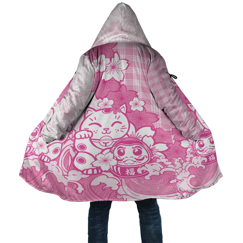 Pink Palaka Hawaiian And Japanese Cloak Maneki Neko And Sakura Bloom DT05 Unisex Pink - Polynesian Pride