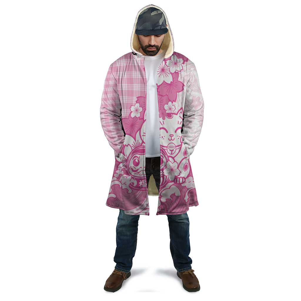 Pink Palaka Hawaiian And Japanese Cloak Maneki Neko And Sakura Bloom DT05 - Polynesian Pride