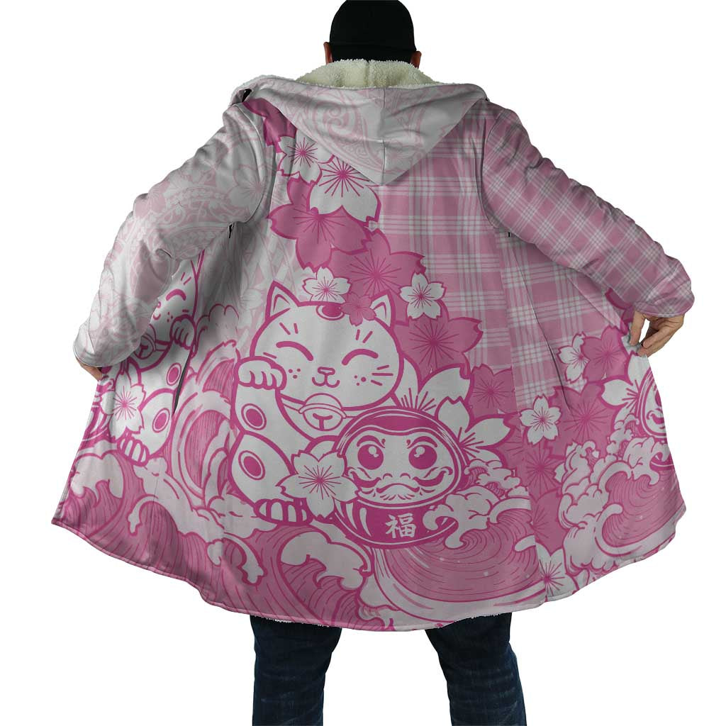 Pink Palaka Hawaiian And Japanese Cloak Maneki Neko And Sakura Bloom DT05 - Polynesian Pride
