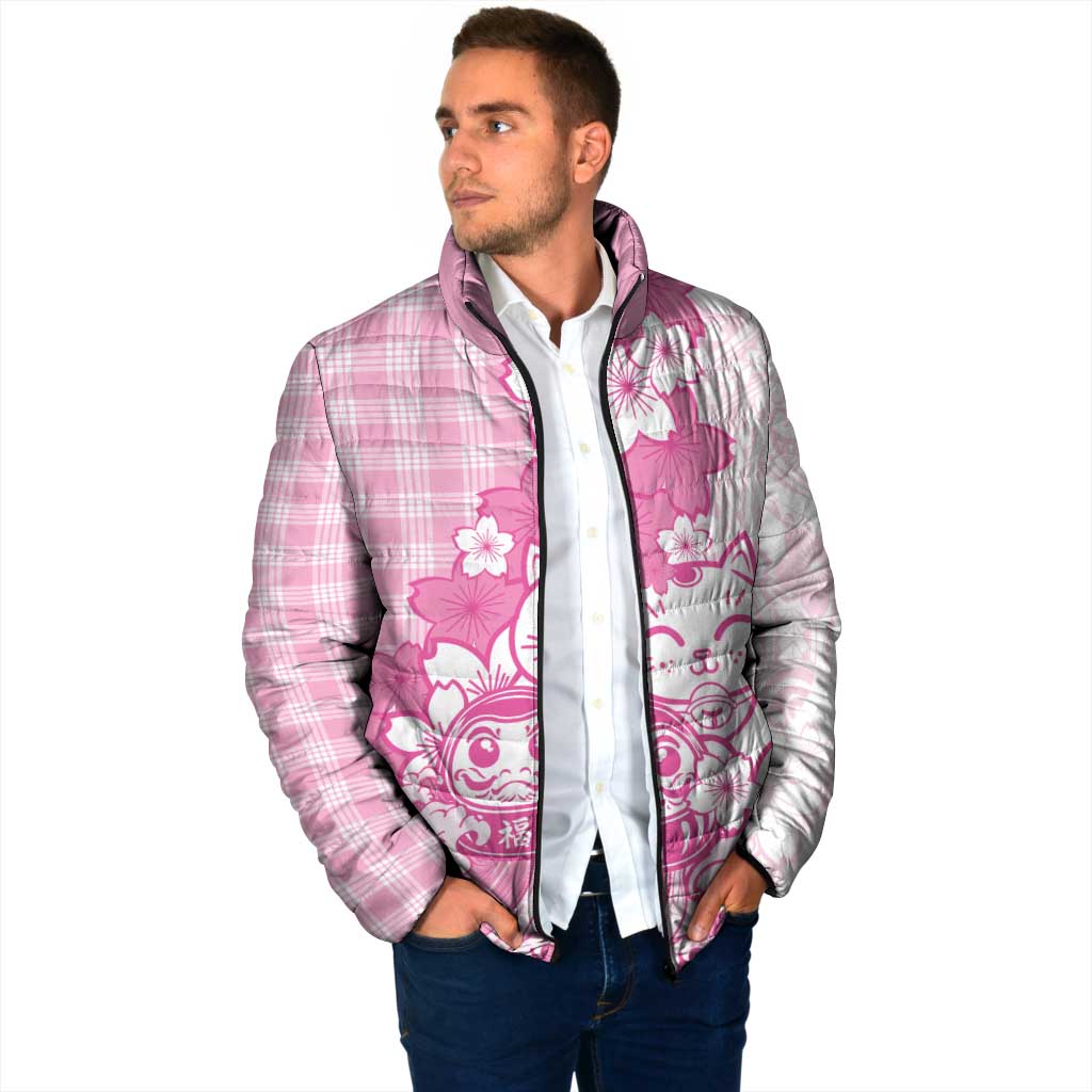 Pink Palaka Hawaiian And Japanese Padded Jacket Maneki Neko And Sakura Bloom DT05 - Polynesian Pride