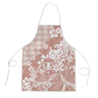 Beige Palaka Hawaiian And Japanese Apron Maneki Neko And Sakura Bloom DT05 Beige - Polynesian Pride
