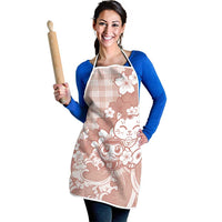 Beige Palaka Hawaiian And Japanese Apron Maneki Neko And Sakura Bloom DT05 - Polynesian Pride