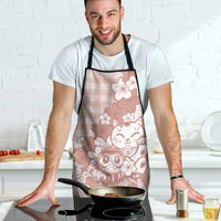Beige Palaka Hawaiian And Japanese Apron Maneki Neko And Sakura Bloom DT05 - Polynesian Pride