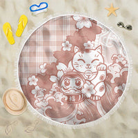 Beige Palaka Hawaiian And Japanese Beach Blanket Maneki Neko And Sakura Bloom DT05 One Size 150cm Beige - Polynesian Pride