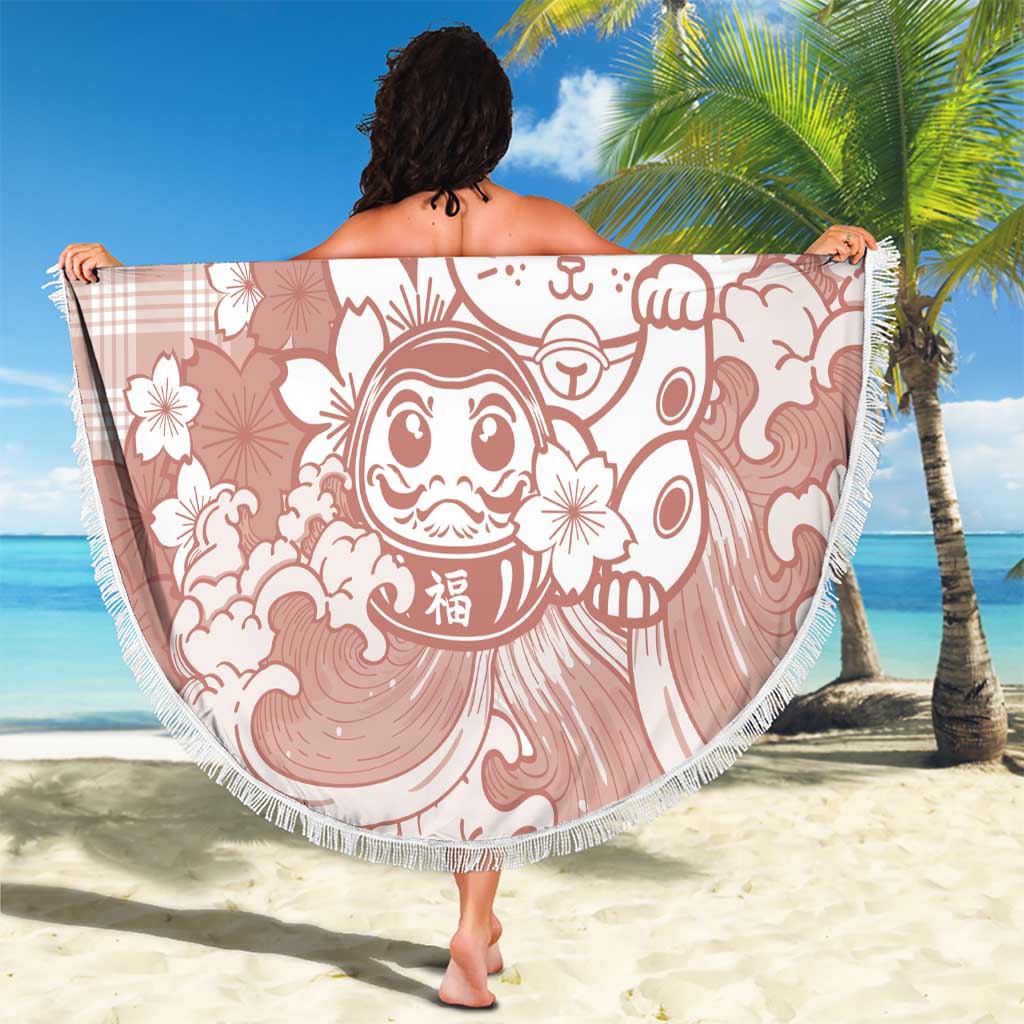 Beige Palaka Hawaiian And Japanese Beach Blanket Maneki Neko And Sakura Bloom DT05 - Polynesian Pride