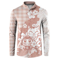 Beige Palaka Hawaiian And Japanese Button Sweatshirt Maneki Neko And Sakura Bloom DT05 Beige - Polynesian Pride