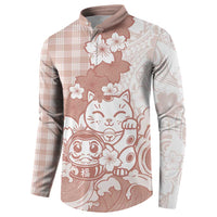 Beige Palaka Hawaiian And Japanese Button Sweatshirt Maneki Neko And Sakura Bloom DT05 - Polynesian Pride