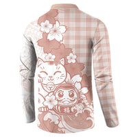 Beige Palaka Hawaiian And Japanese Button Sweatshirt Maneki Neko And Sakura Bloom DT05 - Polynesian Pride