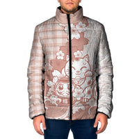 Beige Palaka Hawaiian And Japanese Padded Jacket Maneki Neko And Sakura Bloom DT05 Men Beige - Polynesian Pride
