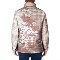 Beige Palaka Hawaiian And Japanese Padded Jacket Maneki Neko And Sakura Bloom DT05 - Polynesian Pride