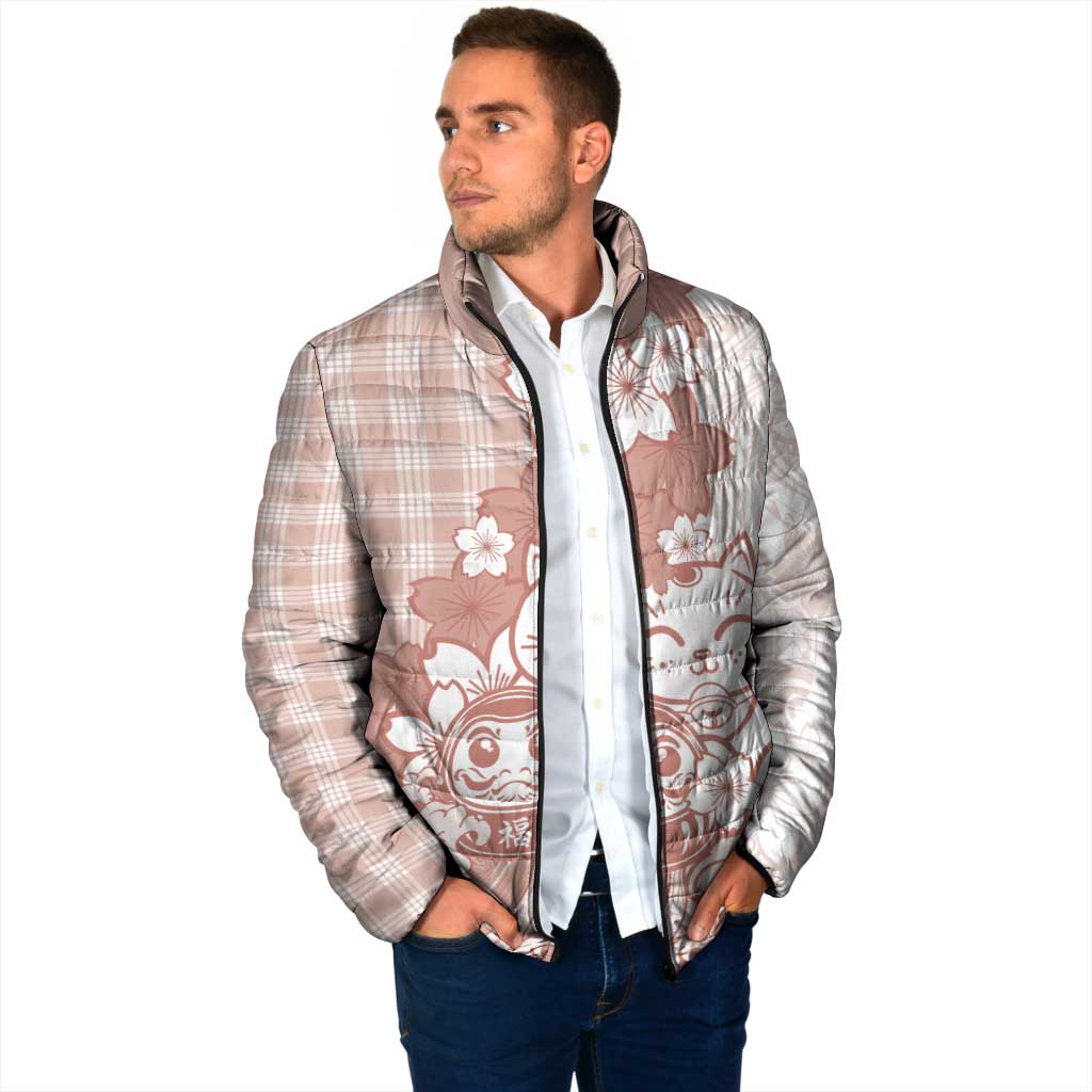 Beige Palaka Hawaiian And Japanese Padded Jacket Maneki Neko And Sakura Bloom DT05 - Polynesian Pride