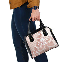 Beige Palaka Hawaiian And Japanese Shoulder Handbag Maneki Neko And Sakura Bloom DT05 - Polynesian Pride