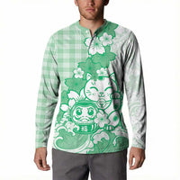 Green Palaka Hawaiian And Japanese Button Sweatshirt Maneki Neko And Sakura Bloom DT05 - Polynesian Pride