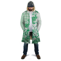 Green Palaka Hawaiian And Japanese Cloak Maneki Neko And Sakura Bloom DT05 - Polynesian Pride