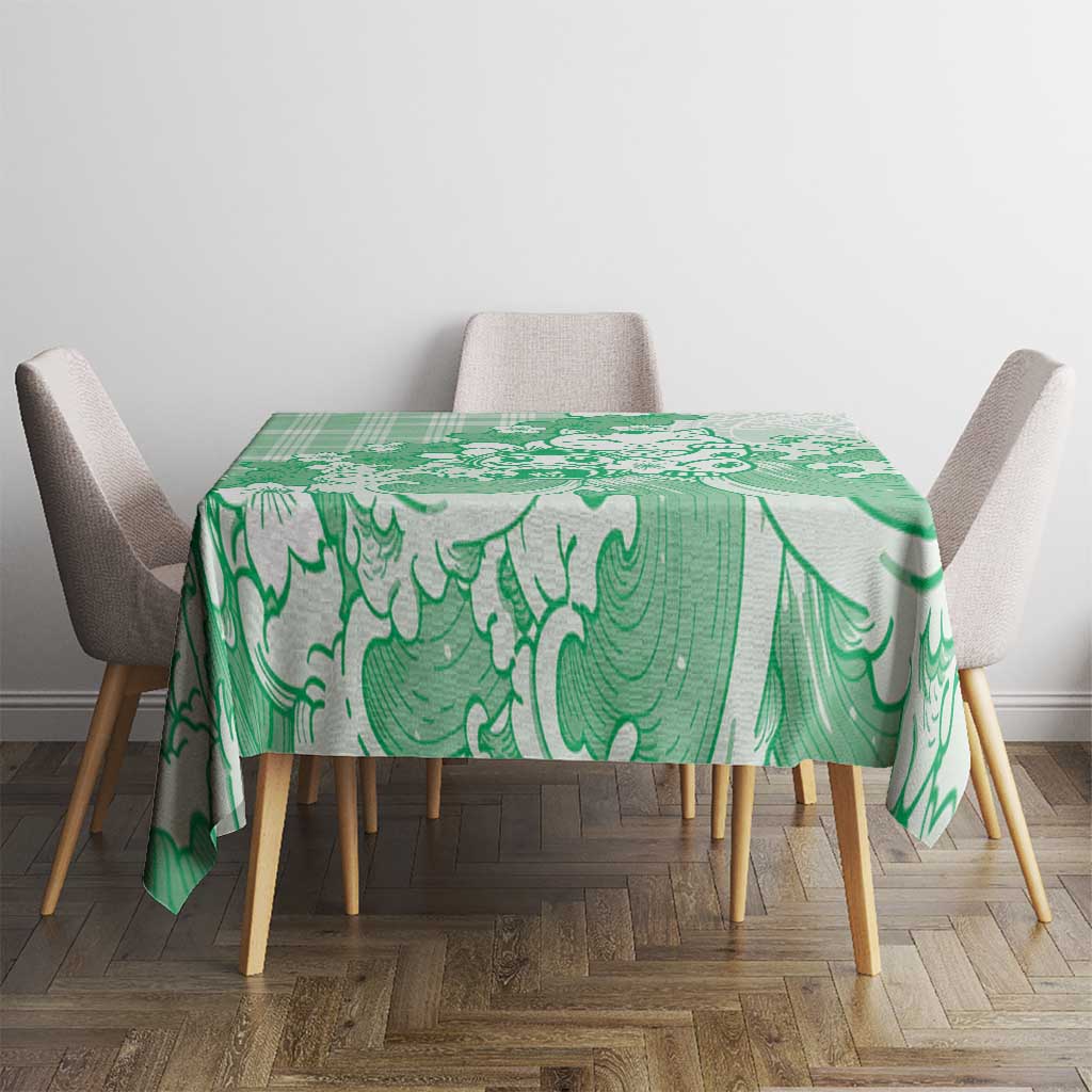 Green Palaka Hawaiian And Japanese Tablecloth Maneki Neko And Sakura Bloom DT05 - Polynesian Pride