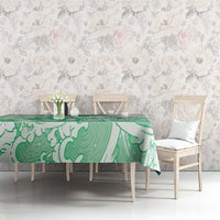 Green Palaka Hawaiian And Japanese Tablecloth Maneki Neko And Sakura Bloom DT05 - Polynesian Pride