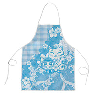 Blue Palaka Hawaiian And Japanese Apron Maneki Neko And Sakura Bloom DT05 Blue - Polynesian Pride