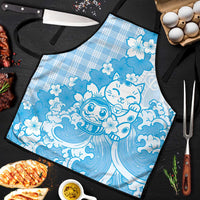 Blue Palaka Hawaiian And Japanese Apron Maneki Neko And Sakura Bloom DT05 Blue - Polynesian Pride