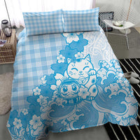 Blue Palaka Hawaiian And Japanese Bedding Set Maneki Neko And Sakura Bloom DT05 - Polynesian Pride