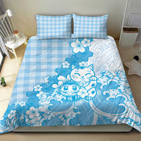 Blue Palaka Hawaiian And Japanese Bedding Set Maneki Neko And Sakura Bloom DT05 - Polynesian Pride