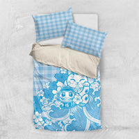Blue Palaka Hawaiian And Japanese Bedding Set Maneki Neko And Sakura Bloom DT05 US Twin 172cm x 218cm Blue - Polynesian Pride