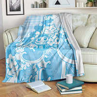Blue Palaka Hawaiian And Japanese Blanket Maneki Neko And Sakura Bloom DT05 Blue - Polynesian Pride