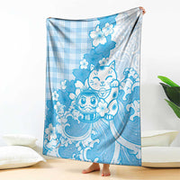 Blue Palaka Hawaiian And Japanese Blanket Maneki Neko And Sakura Bloom DT05 - Polynesian Pride