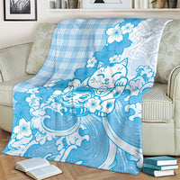 Blue Palaka Hawaiian And Japanese Blanket Maneki Neko And Sakura Bloom DT05 - Polynesian Pride