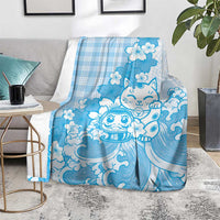 Blue Palaka Hawaiian And Japanese Blanket Maneki Neko And Sakura Bloom DT05 - Polynesian Pride