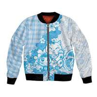 Blue Palaka Hawaiian And Japanese Bomber Jacket Maneki Neko And Sakura Bloom DT05 Unisex Blue - Polynesian Pride